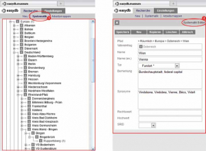 Screenshot of the use of easydb - museum for object management, collection management in the Roman Germanic Central museum for