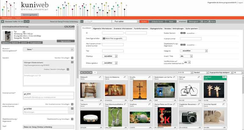 Screenshot of kuniweb with easydb-museum from Programmfabrik