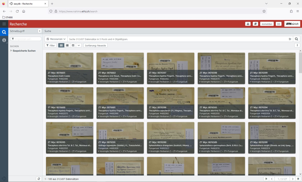 NAHIMA: Screenshot of a view of the Earth Science Collection.