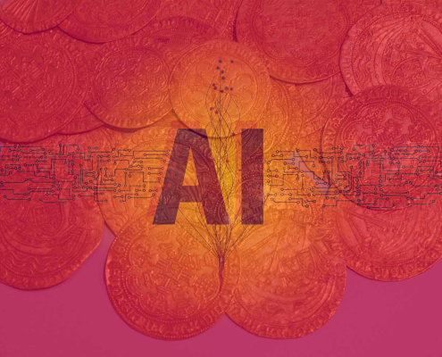 Münzen und Schriftzug AI für EVA-Berlin-Konferenz 2023